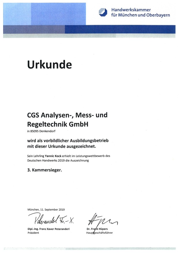 CGS Urkunde, Auszeichnung, Kammersieger