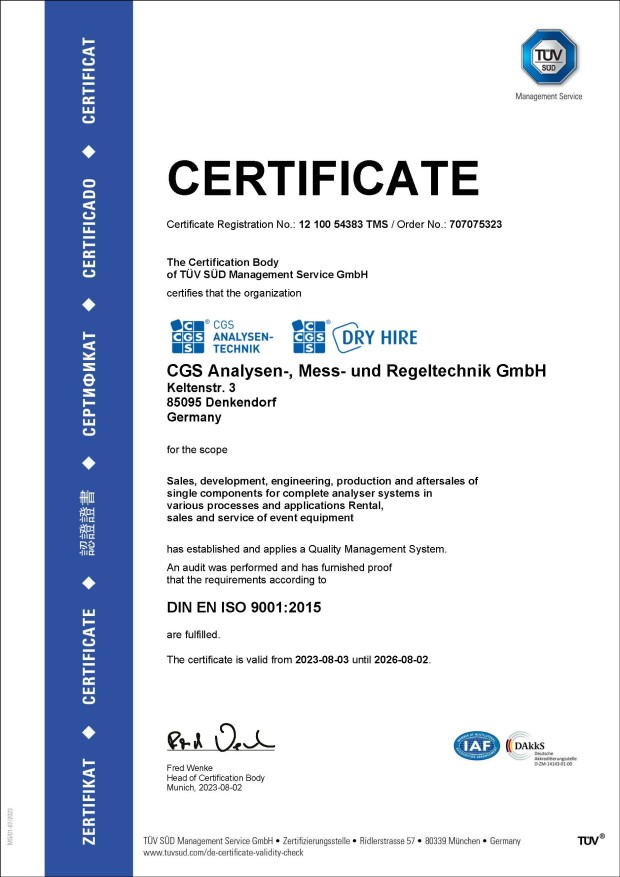 ISO 9001:2015 Certificate CGS